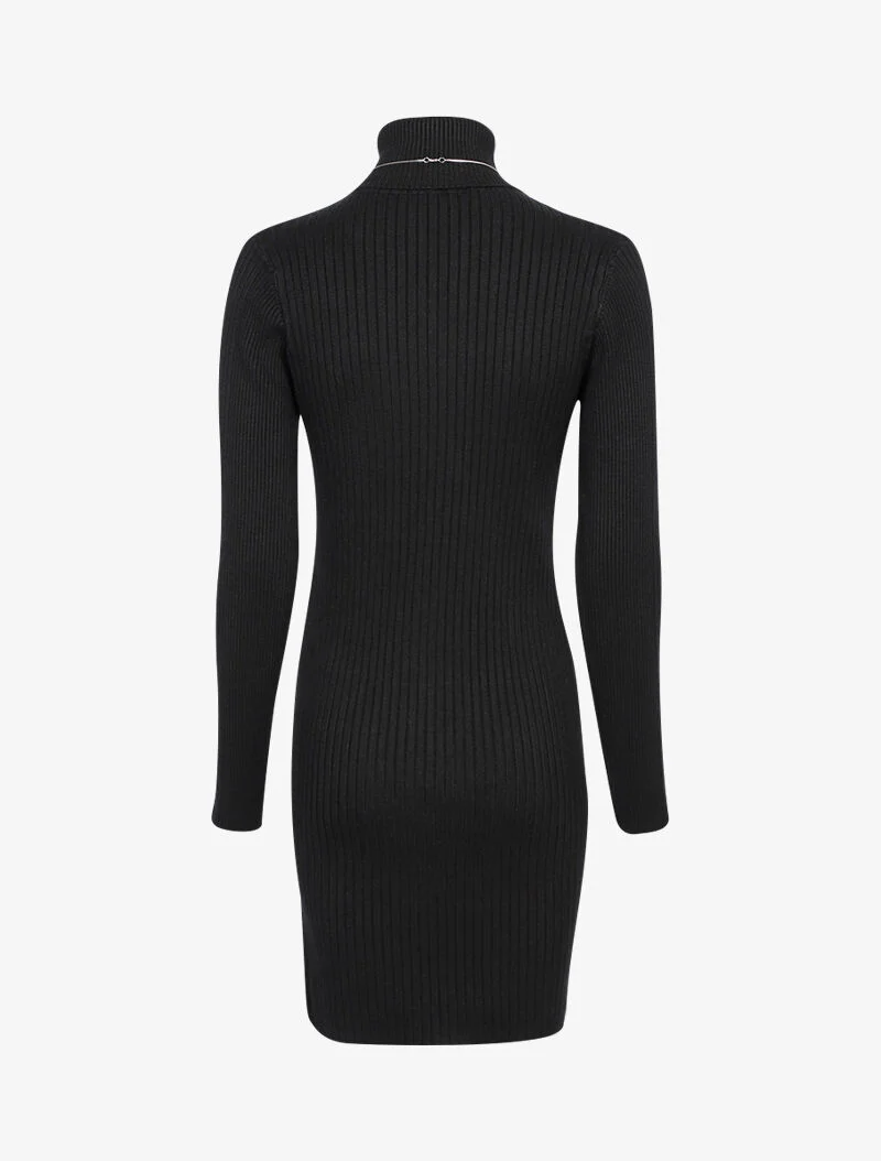 Geribde sweaterjurk met gespleten zoom - zwart - Image 2