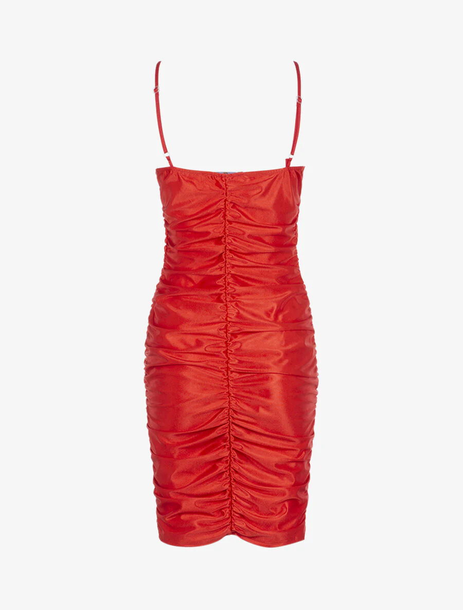 Gerimpelde satijnen jurk - Rood - Image 2
