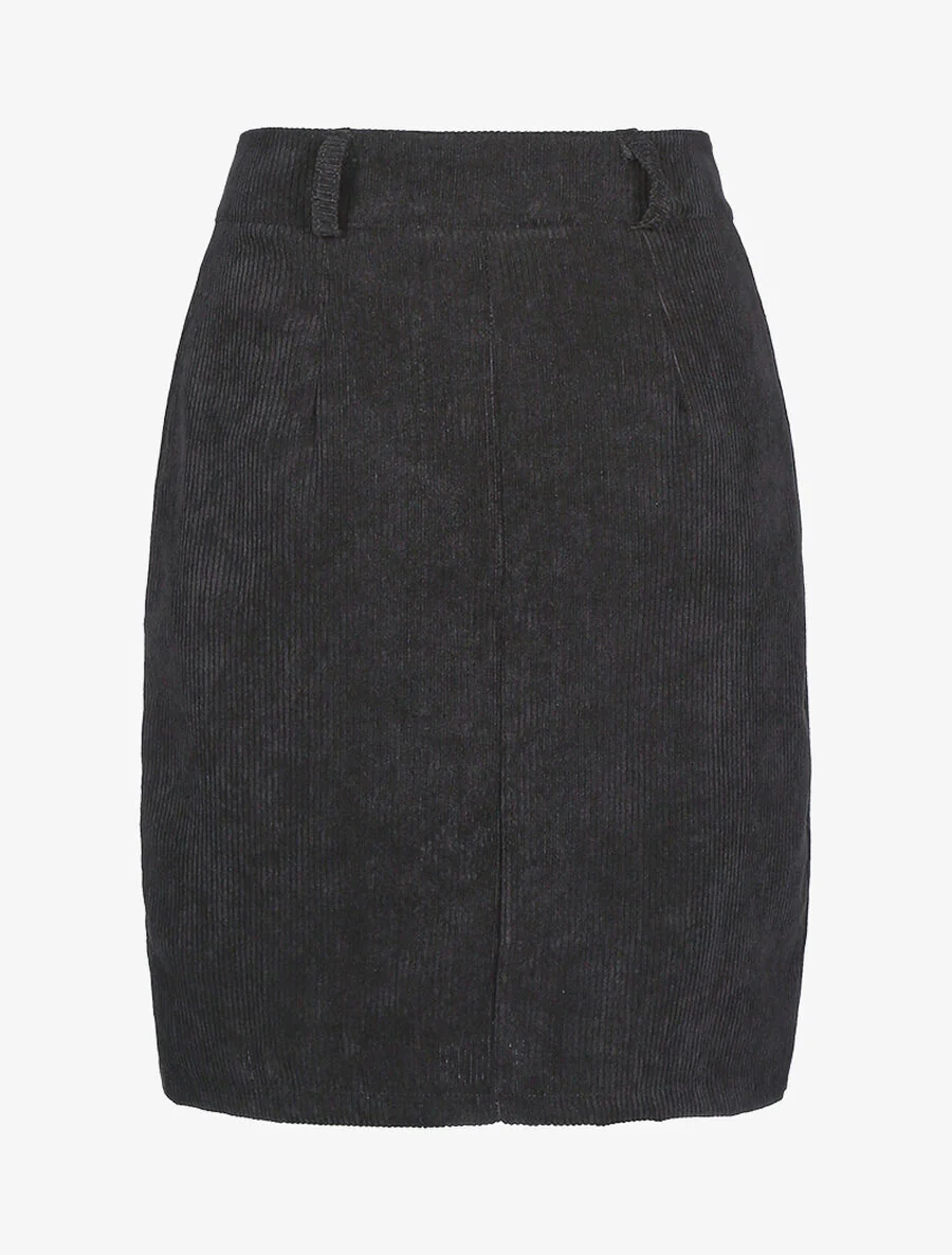Geruite corduroy knooprok - Zwart - Image 2