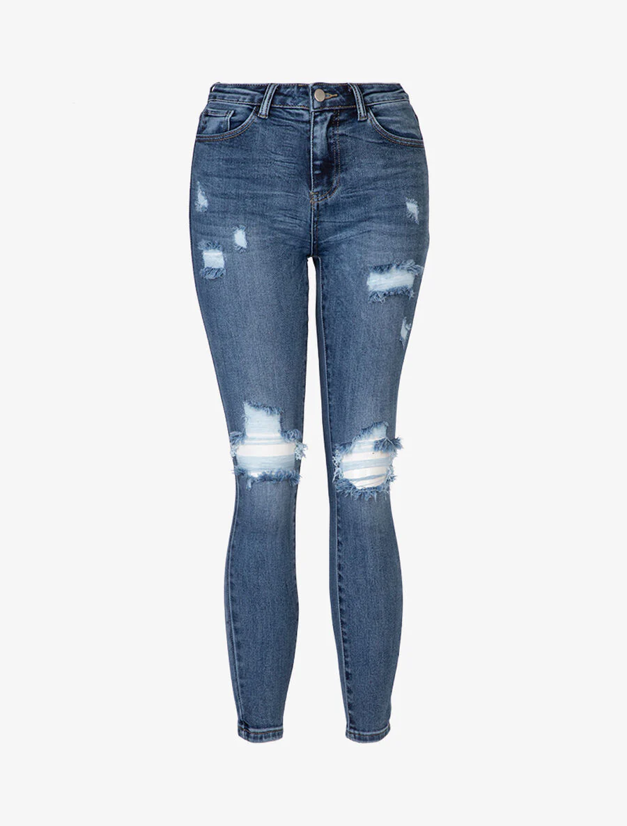 Gescheurde skinny jeans - Blauwe denim