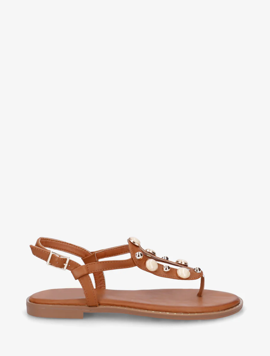 Gesloten sandalen met studs en gemarmerde sieraden - Kameel