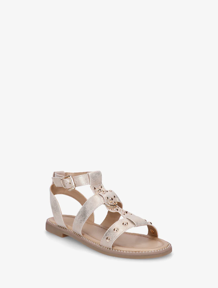 Gespikkelde platte sandalen van iriserend imitatieleer. - Beige - Image 2
