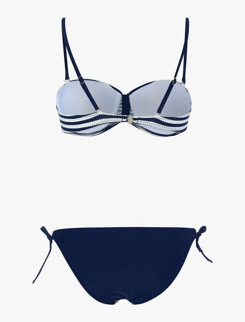 Gestreepte bloemenbikini - marineblauw - Image 2