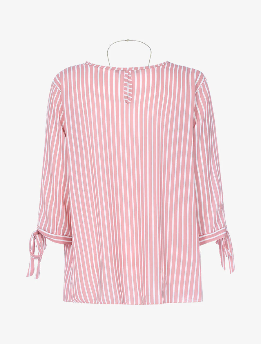 Gestreepte blouse met lange ketting - Roze/wit - Image 2