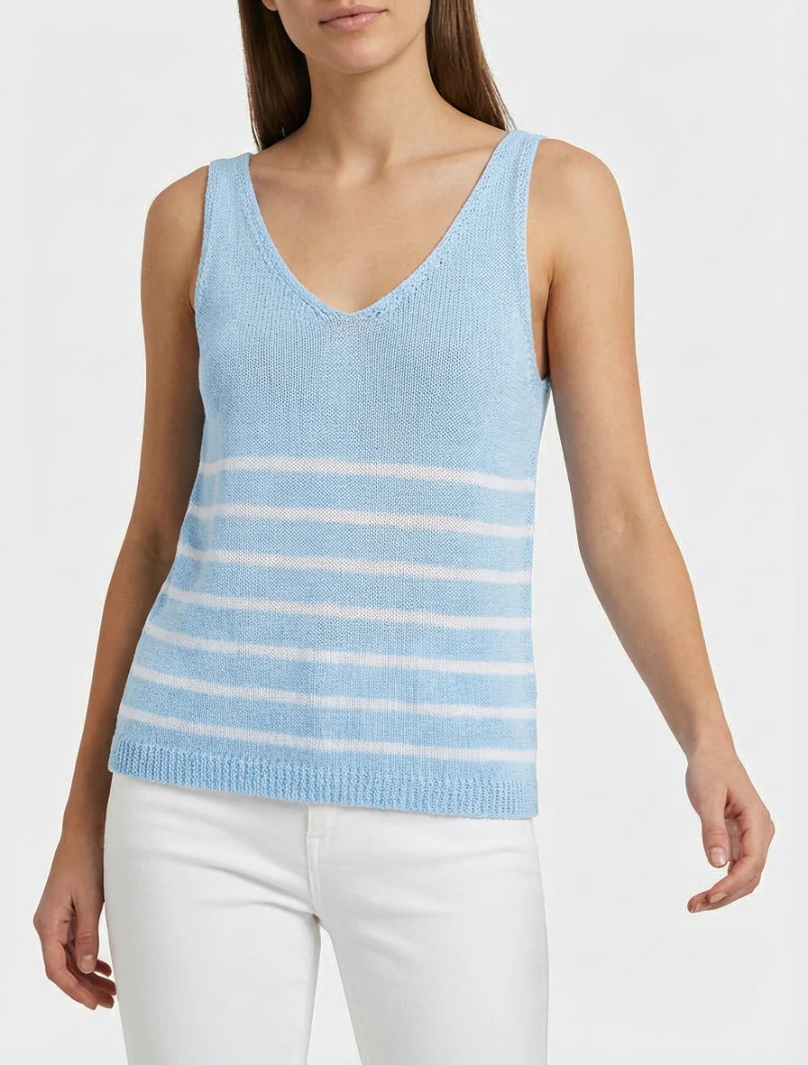 Gestreepte gebreide tanktop - Lichtblauw - Image 4