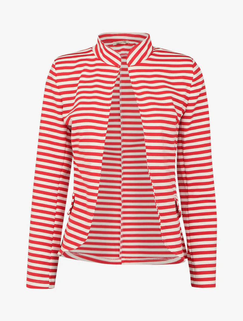 Gestreepte jas met mao-kraag - Rood