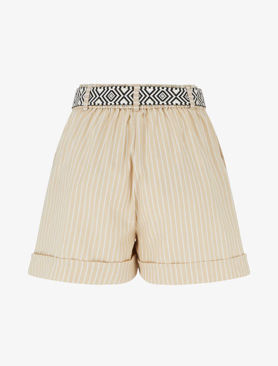 Gestreepte rechte short - Beige - Image 2