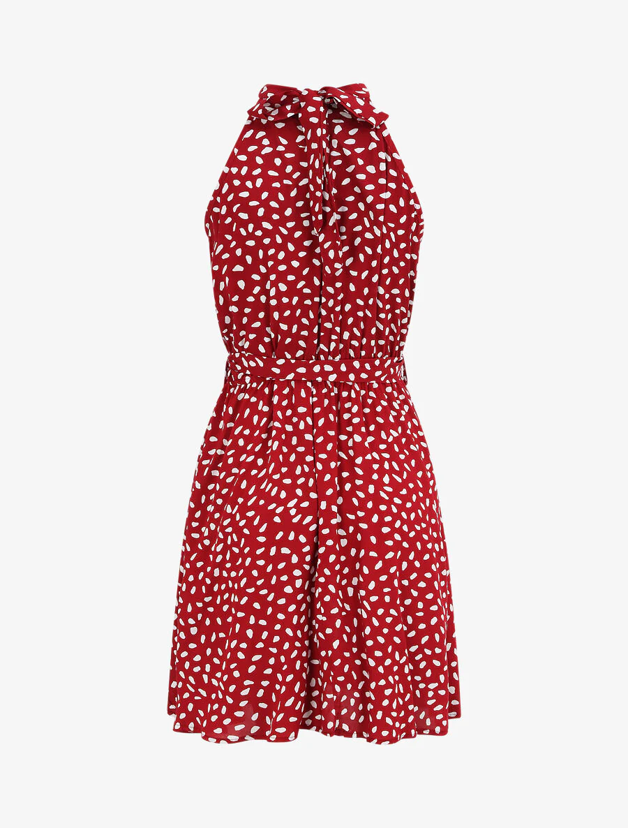 Getailleerde jurk met gespikkelde print - Rood - Image 2