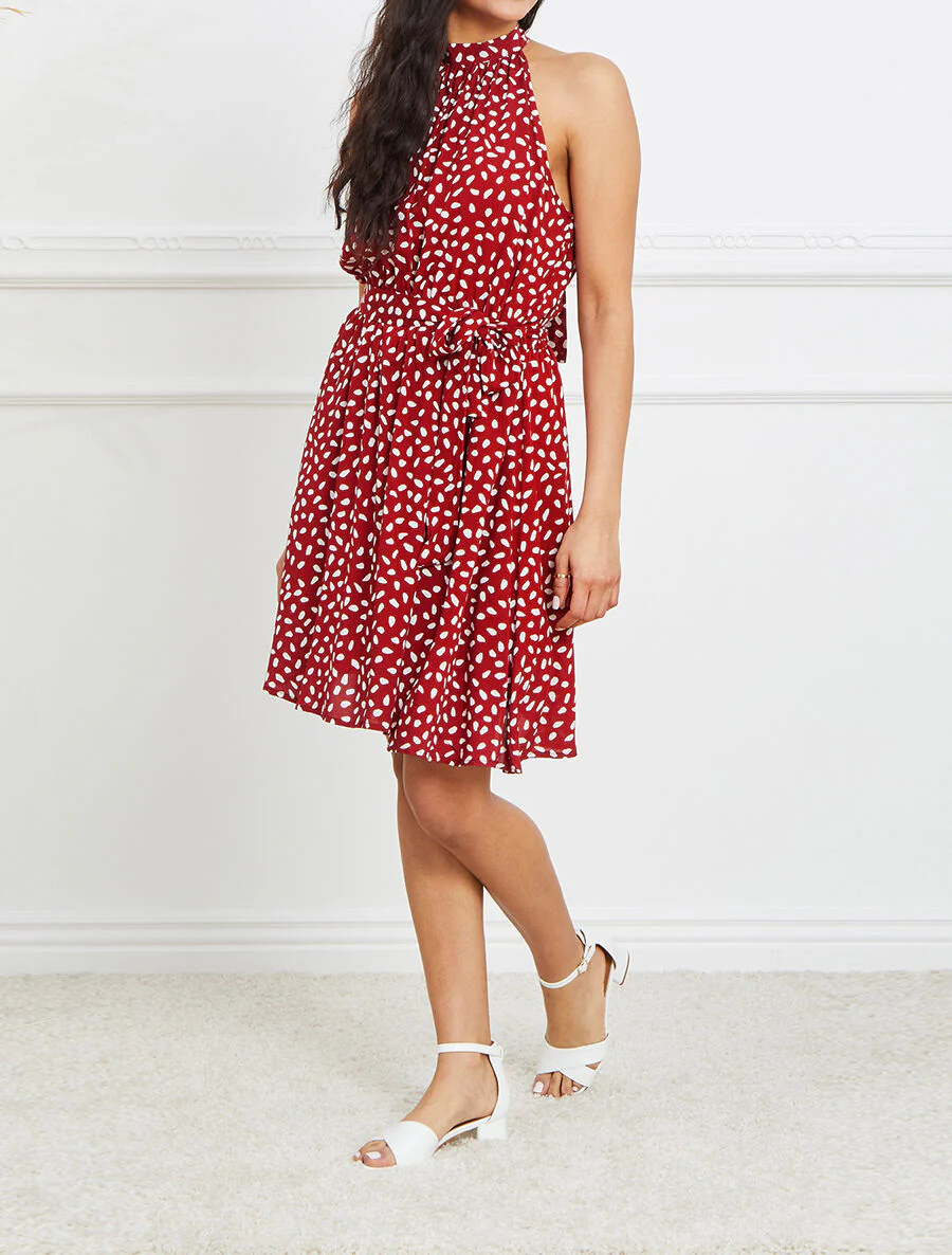 Getailleerde jurk met gespikkelde print - Rood - Image 4