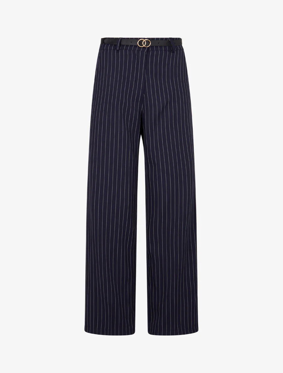 Getailleerde broek met fijne strepen - Donkerblauw