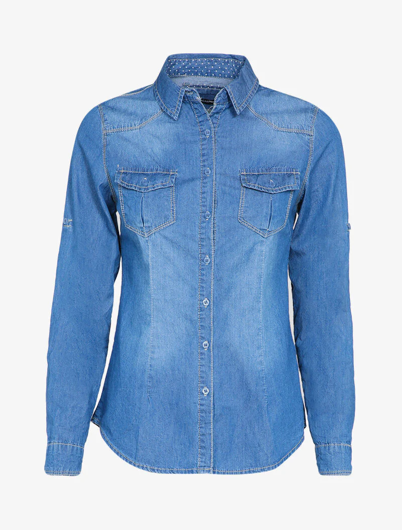 Getailleerde en gewassen spijkerblouse - Blauw denim