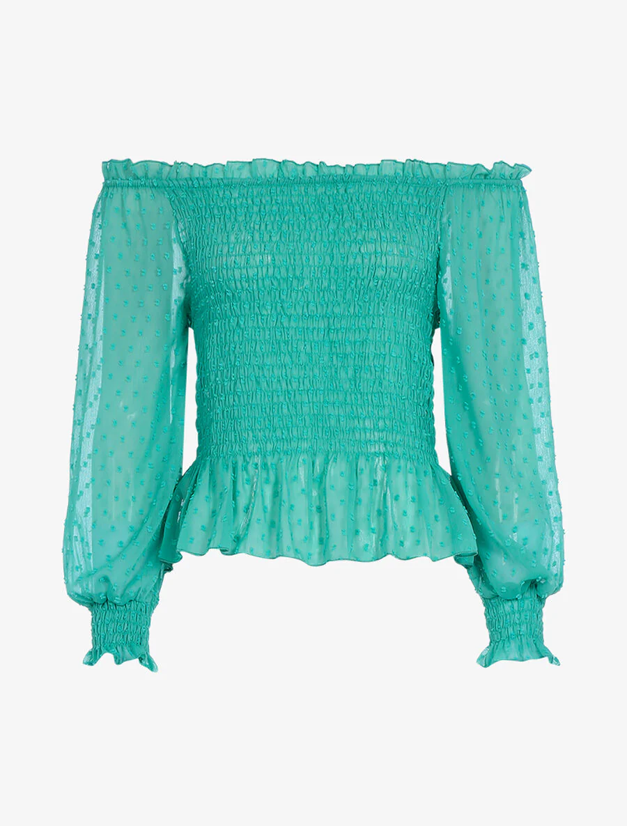 Gevlekt crop top met details - Turkoois blauw