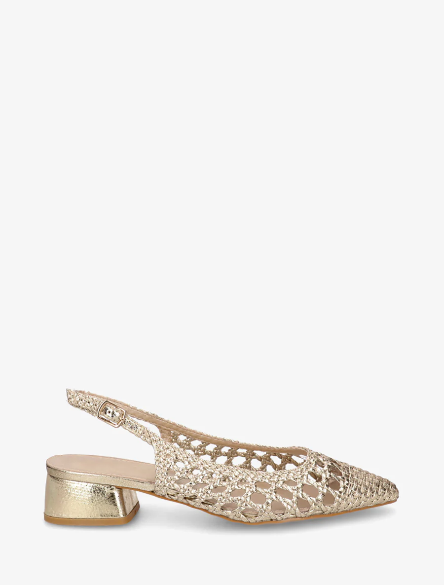 Gevlochten ballerina's met blokhak - Goud
