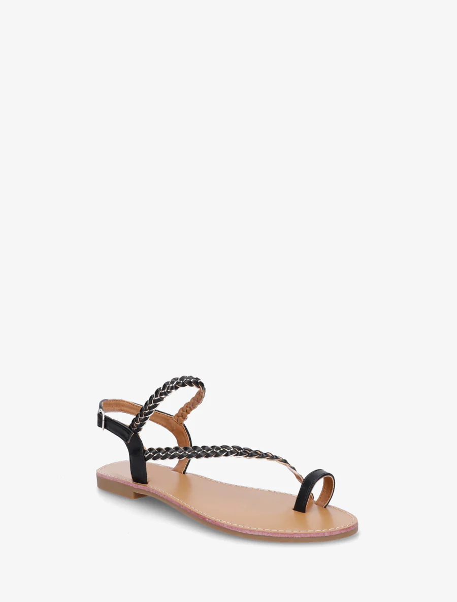 Gevlochten en glinsterende teenslippers - Zwart - Image 2