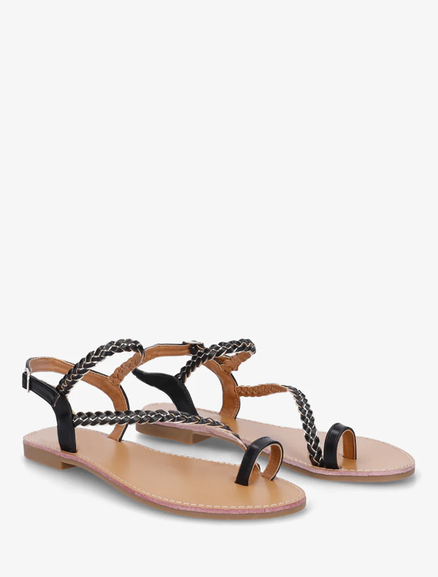 Gevlochten en glinsterende teenslippers - Zwart - Image 4
