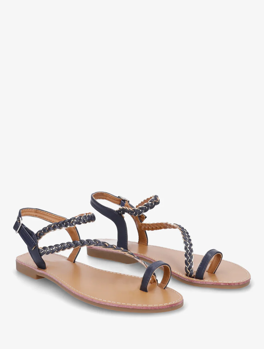 Gevlochten en glinsterende teenslippers - Marine - Image 4