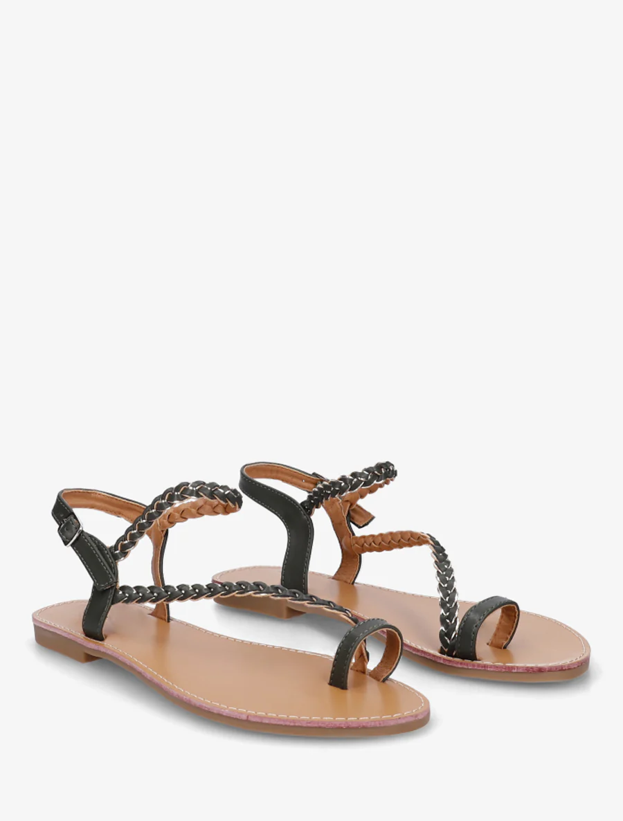 Gevlochten en glinsterende teenslippers - Kaki - Image 4