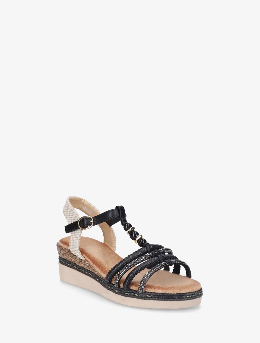 Gevlochten en met strass versierde sandalen - Zwart - Image 2
