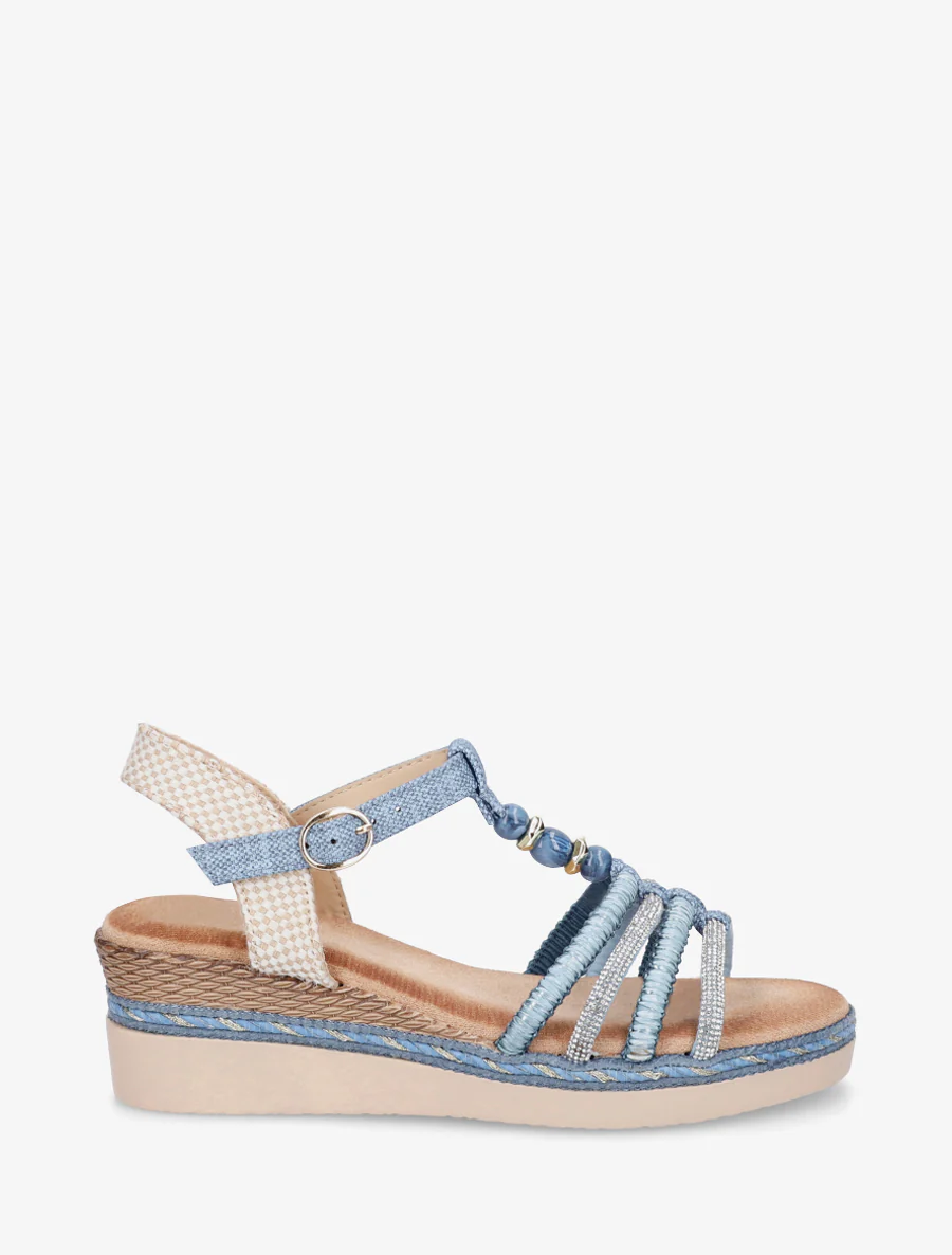Gevlochten en met strass versierde sandalen - Blauw