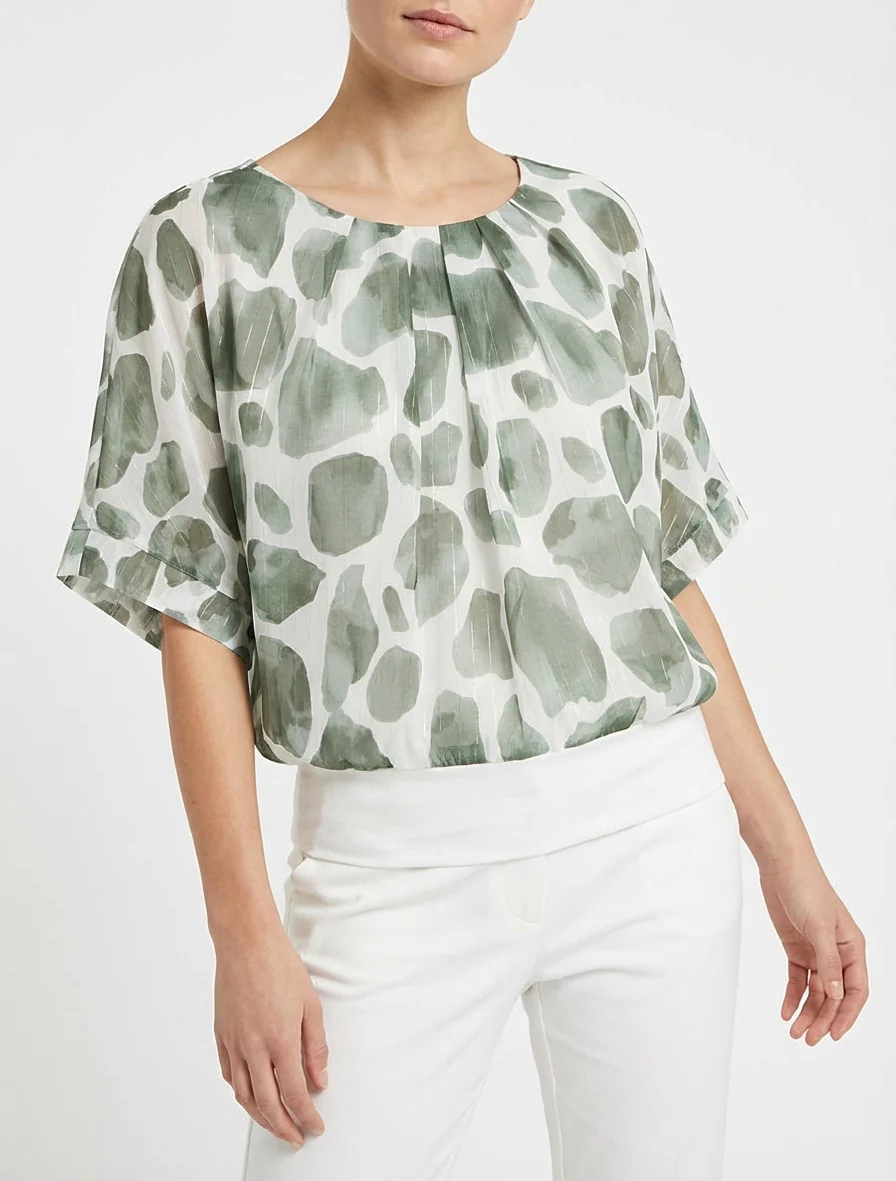 Giraffeprint top met iriserende strepen - Kaki - Image 4
