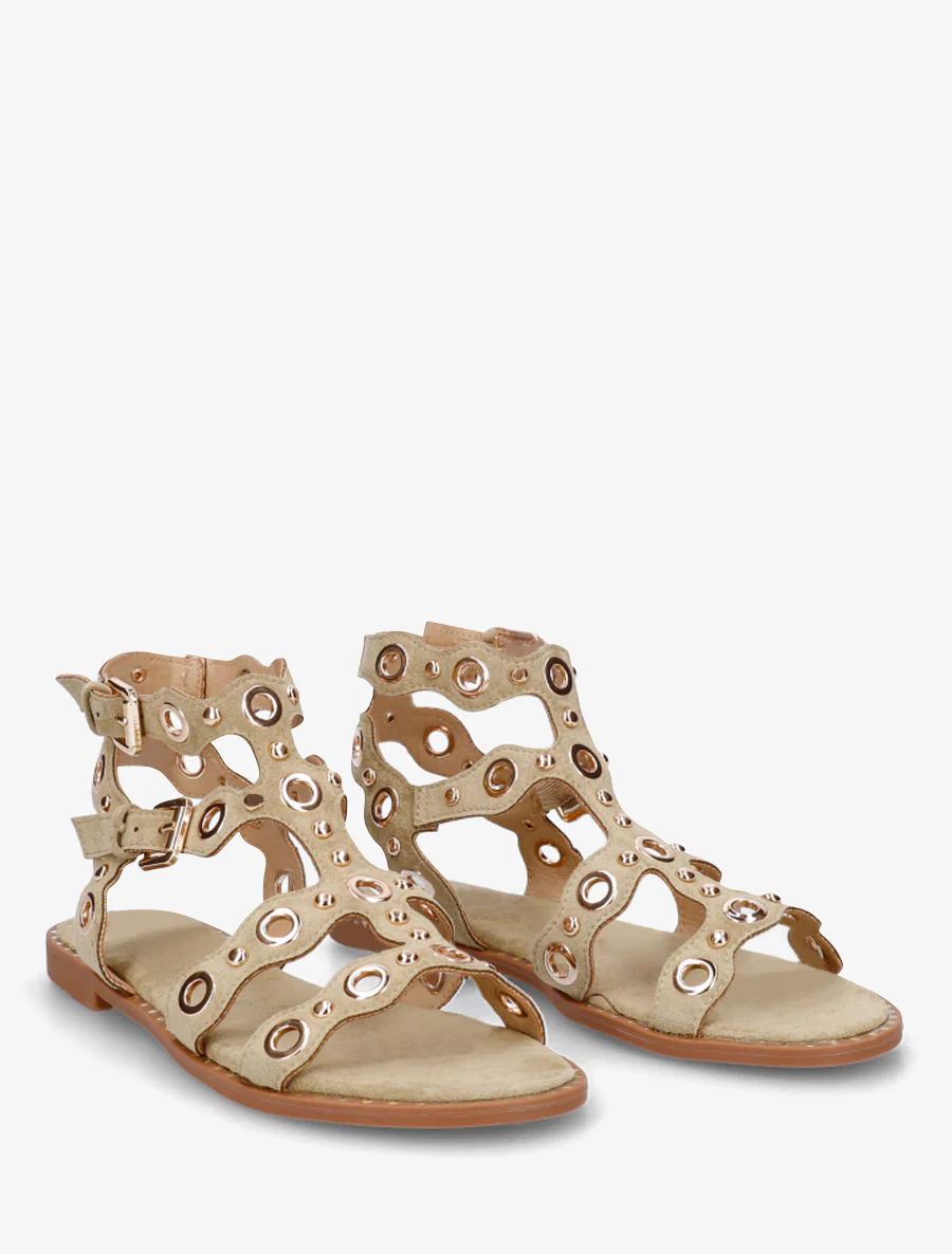 Gladiatorsandalen met oogjes - Licht kaki - Image 4