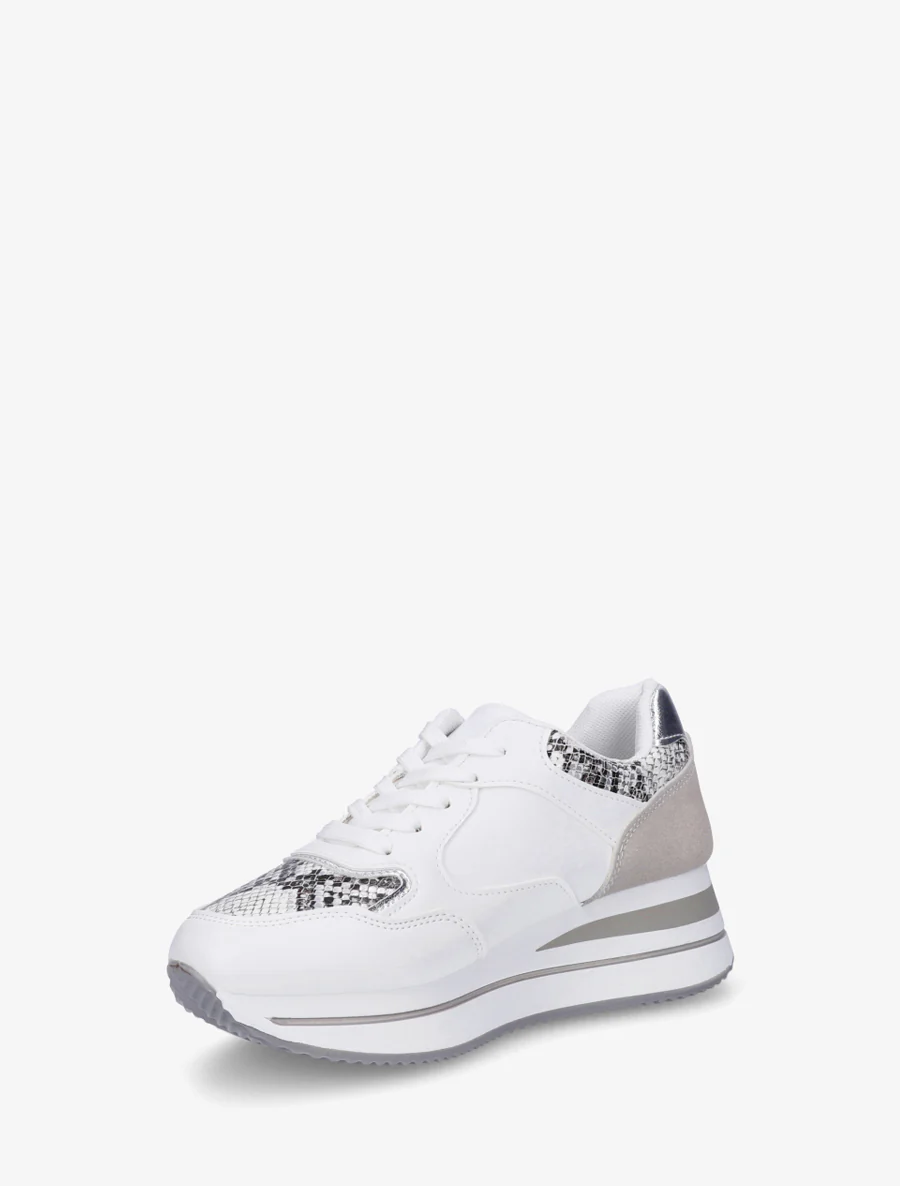 Glitter sneakers en slangenprint-effect - Wit - Image 3