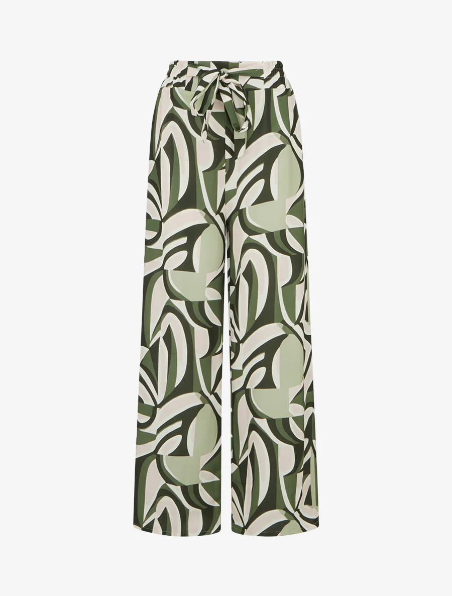 Grafisch bedrukte wijde broek - Kaki
