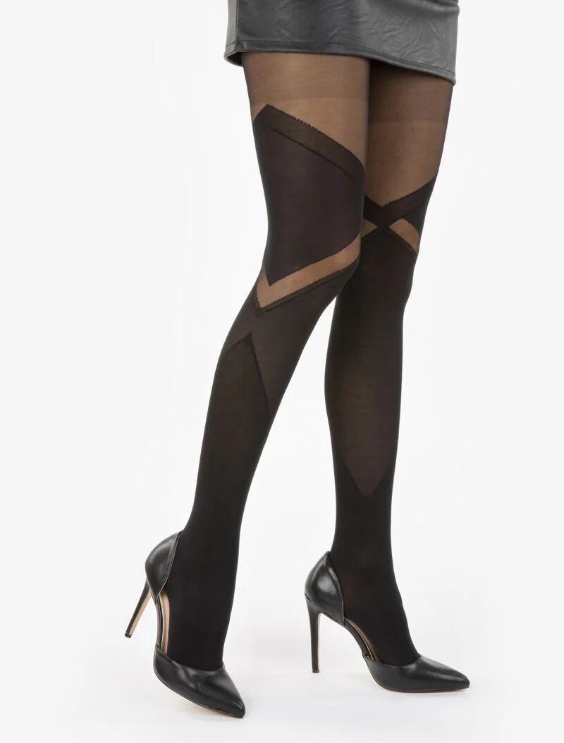 Grafische inzetstukken panty - zwart