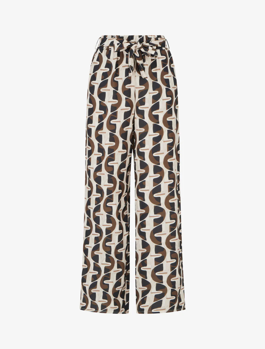 Grafische print elastische broek - Zwart