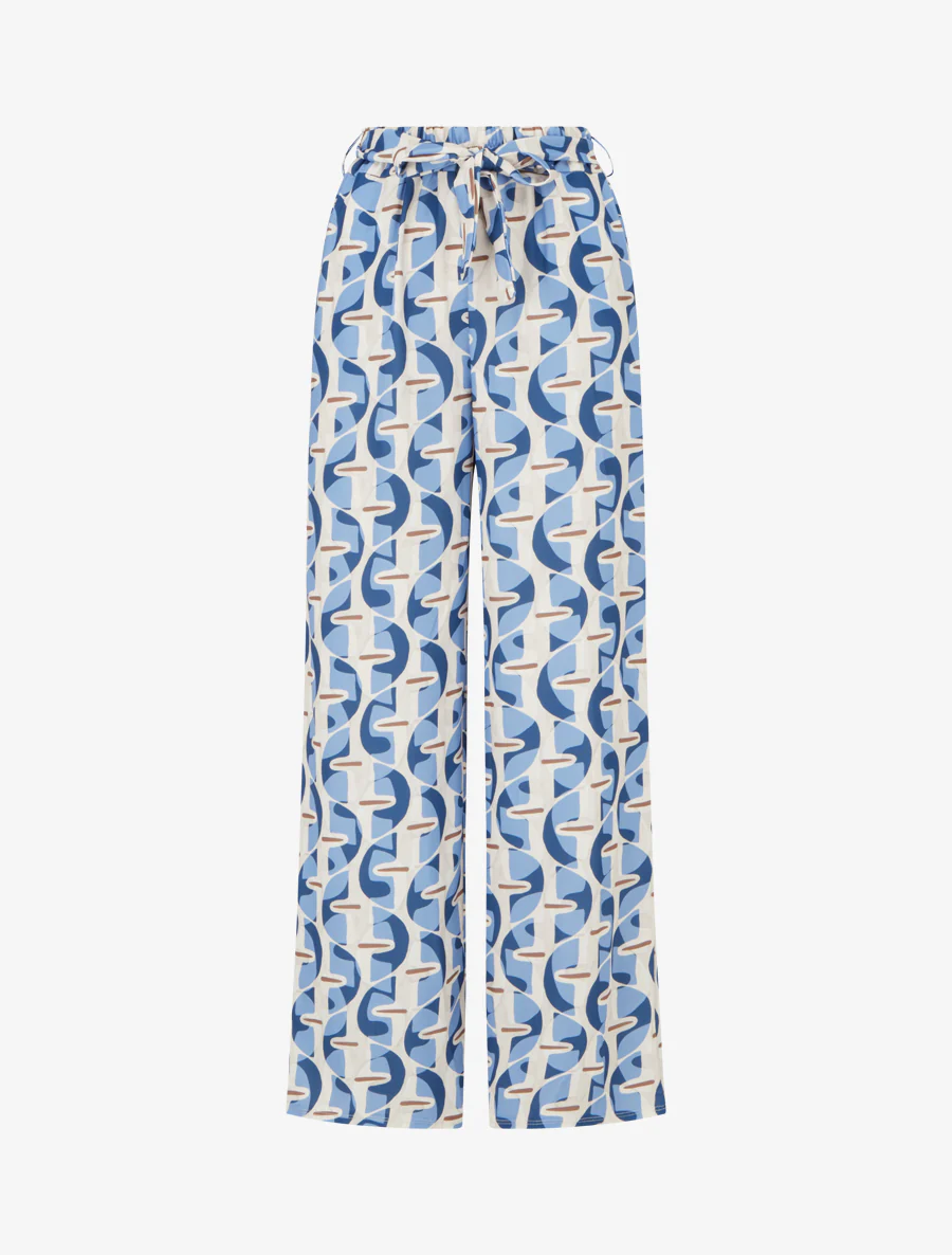 Grafische print elastische broek - Lichtblauw