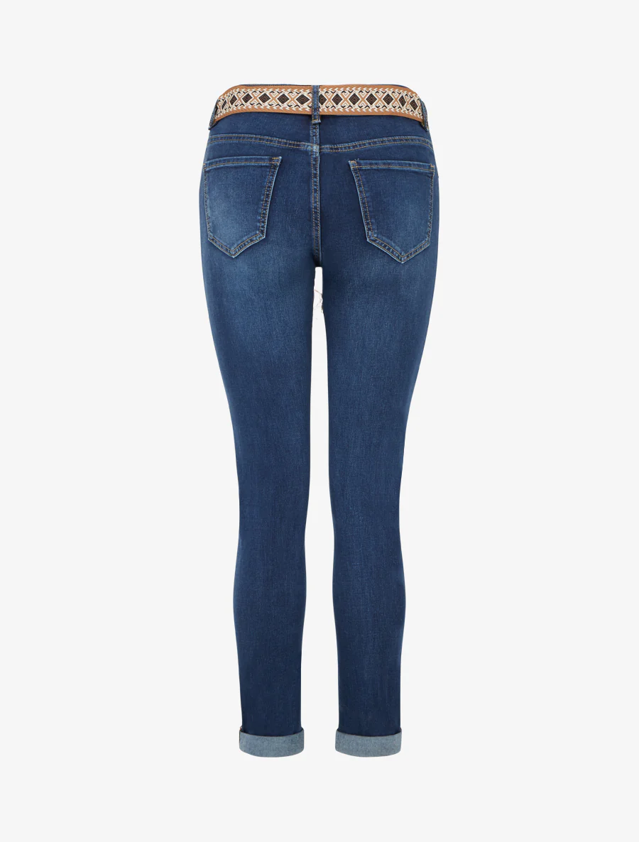 Grafische riem skinny jeans met zoomranden - Blauwe denim - Image 2