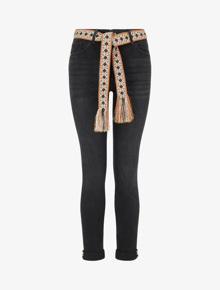 Grafische riem skinny jeans met zoomranden - Antracietgrijs