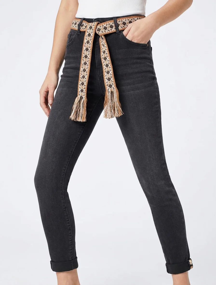 Grafische riem skinny jeans met zoomranden - Antracietgrijs - Image 4