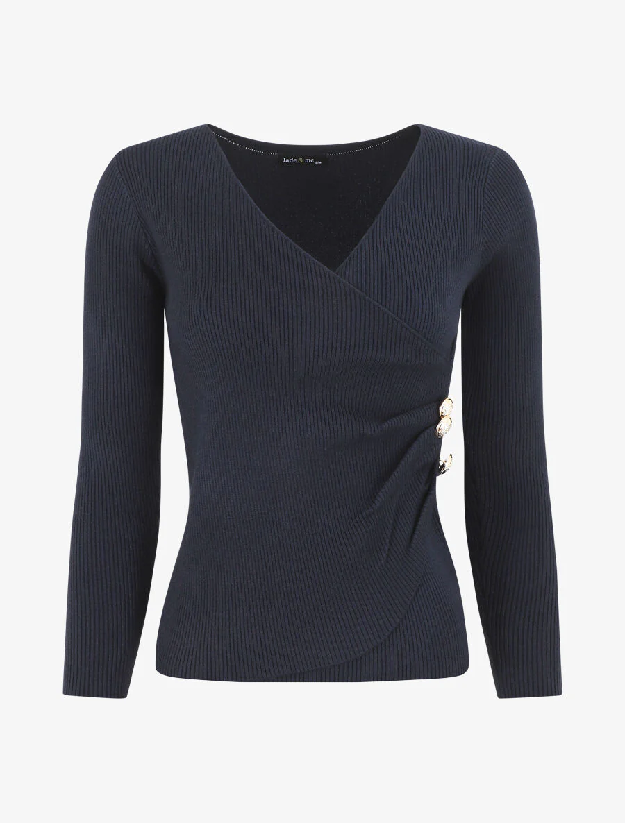 Gribde trui met omslagkraag en knopen - marineblauw