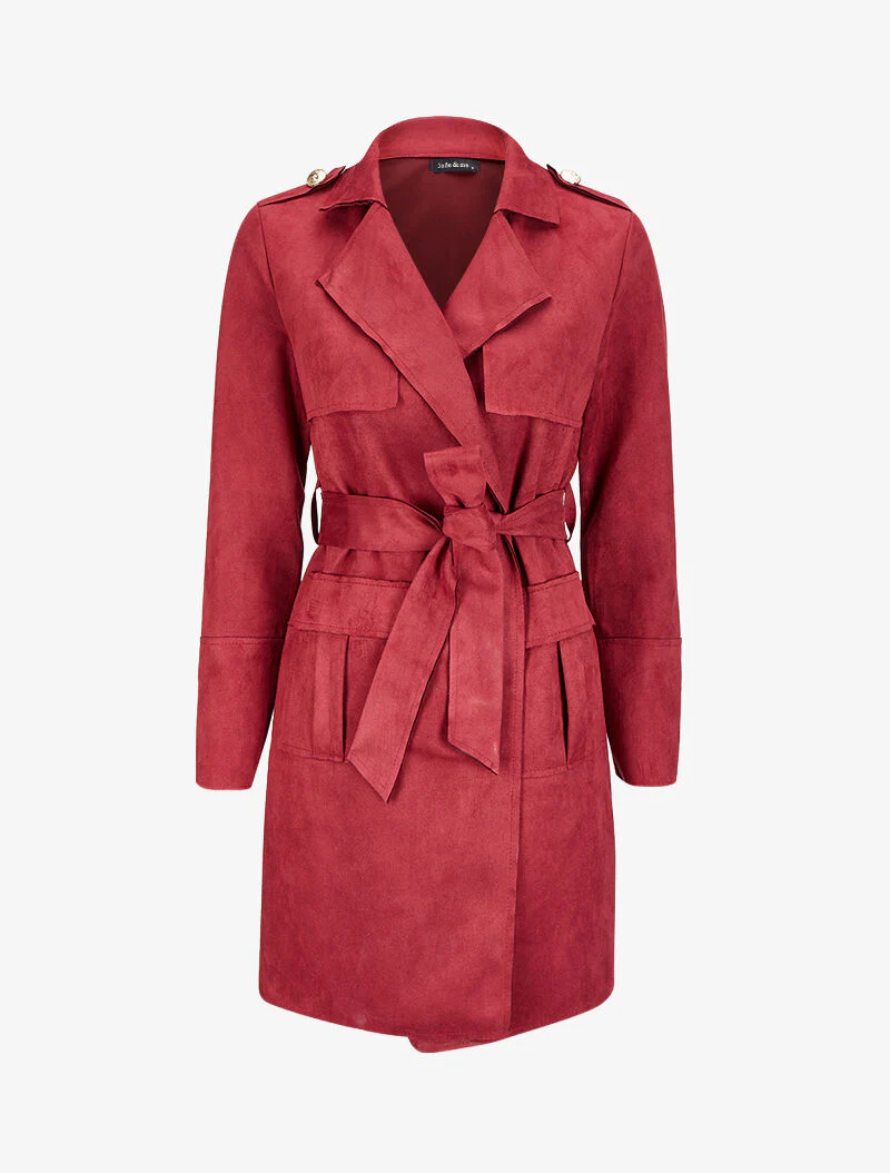 Halflange trenchcoat in suèdine met klepzakken - Rood