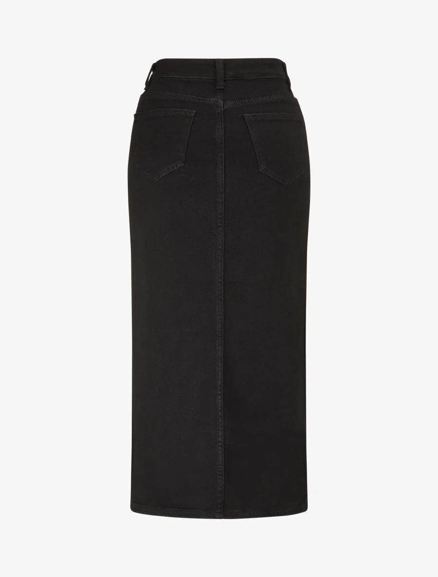 Halflange denim rok met split - zwart - Image 2