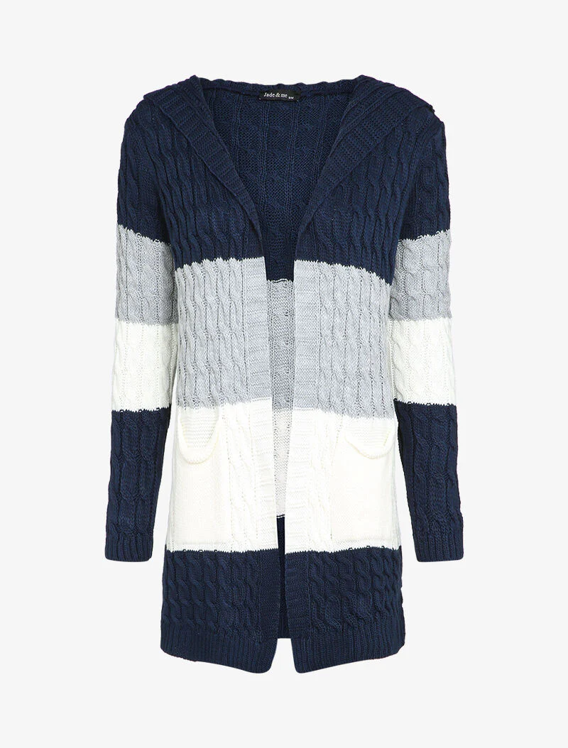 Halflange hoodie met geribbelde gebreide stof - Donkerblauw