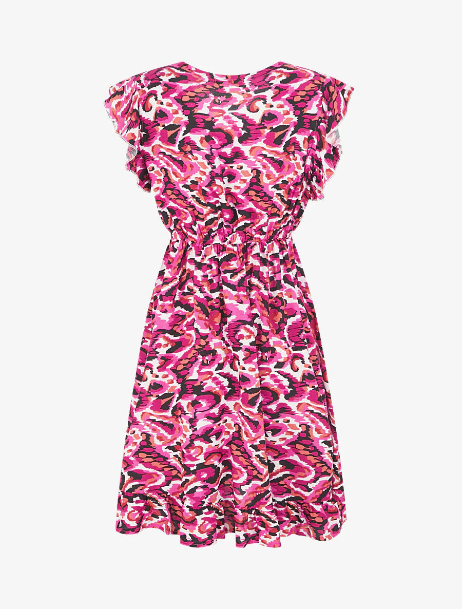 Halflange jurk met abstracte print en trekkoorden - Fuchsia - Image 2