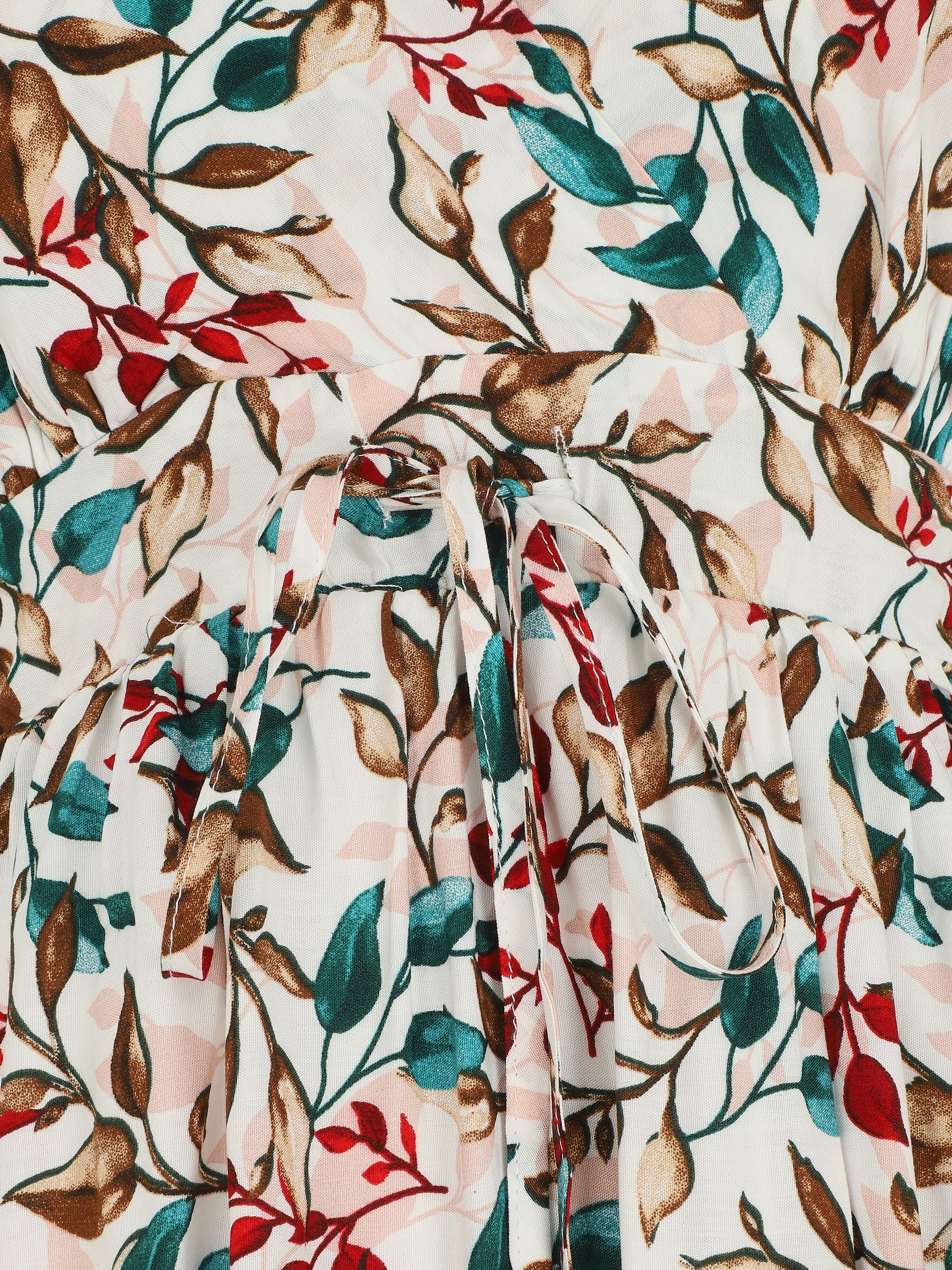 Halflange jurk met bladerenprint - wit - Image 3