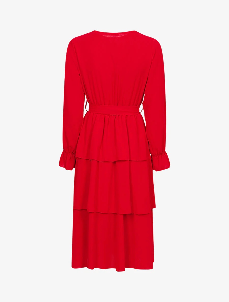 Halflange jurk met ruches - Rood - Image 2