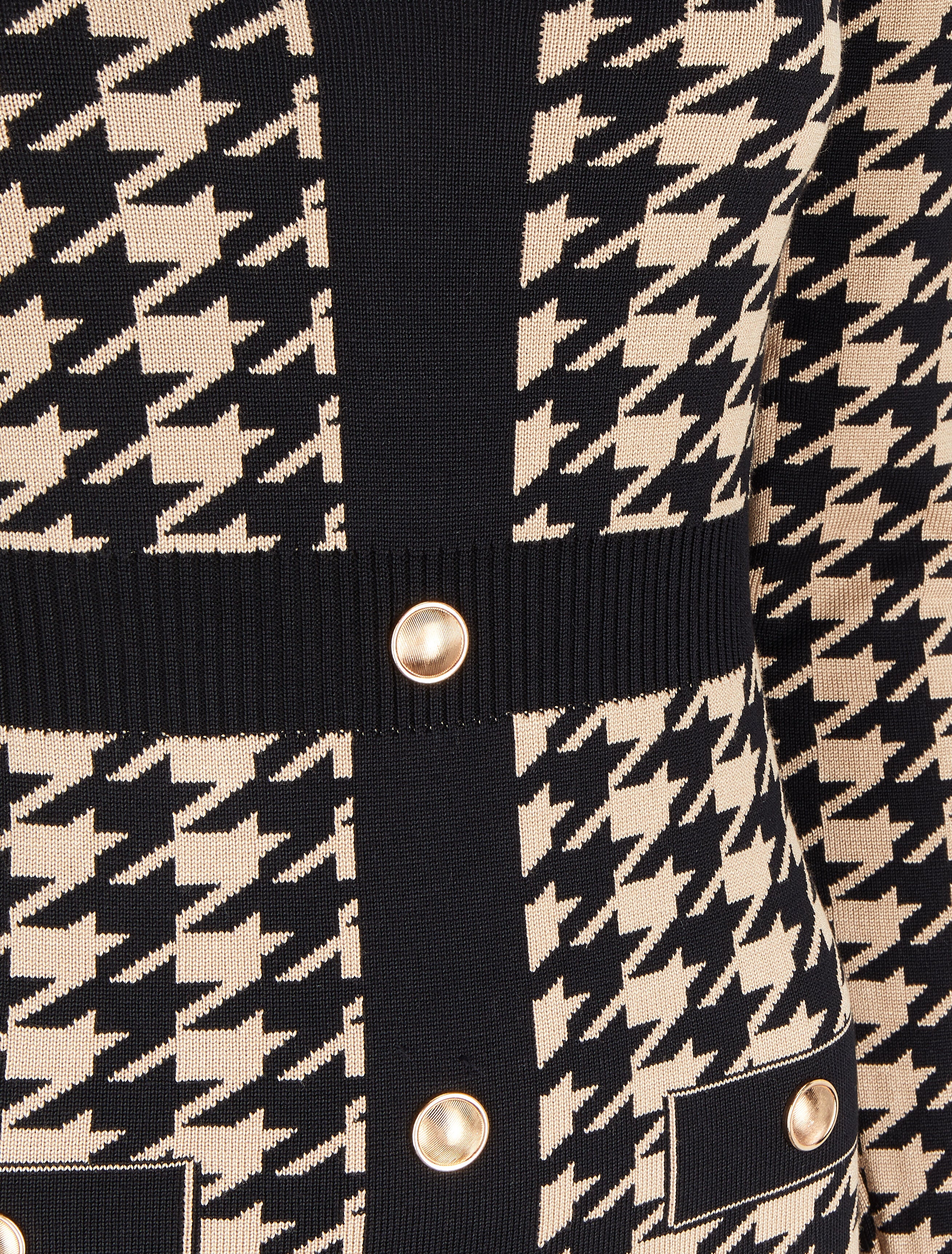 Halflange jurk met V-hals en pied-de-poule print - Camel/zwart - Image 3