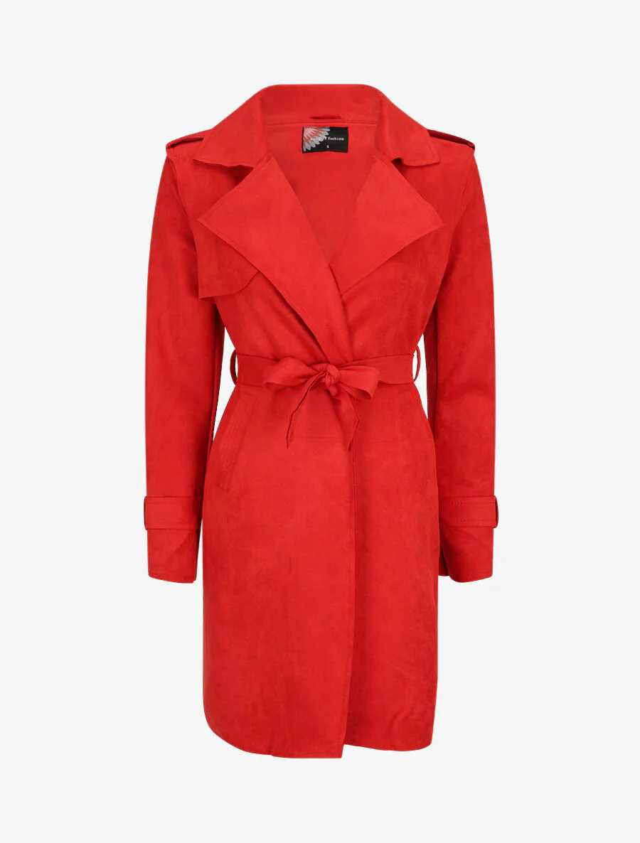Halflange suède trenchcoat - Rood