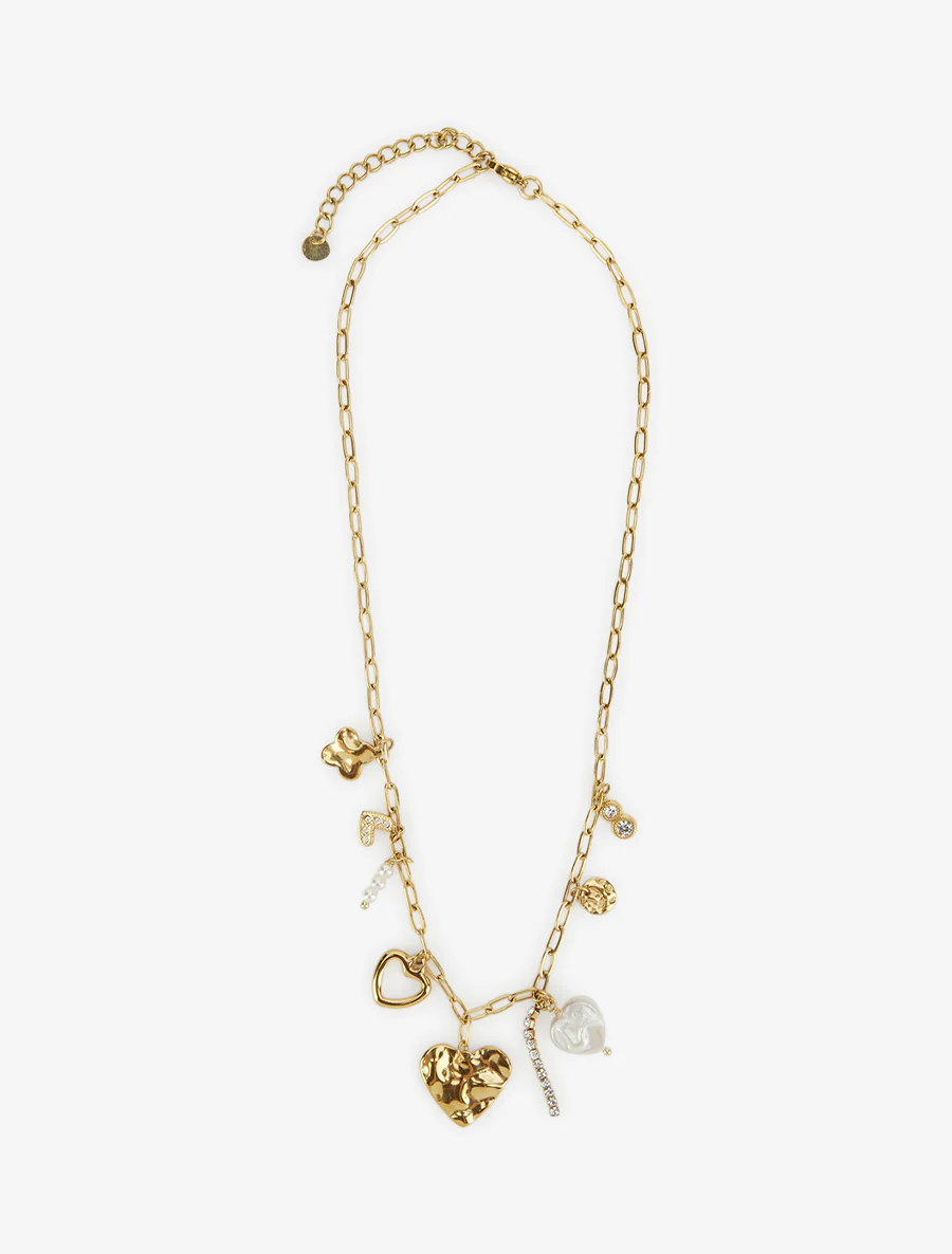 Halsketting met hartjes bedels en strass. - Goud - Image 2