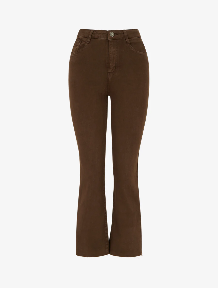 High-waisted jeans met onafgewerkte randen - Bruin