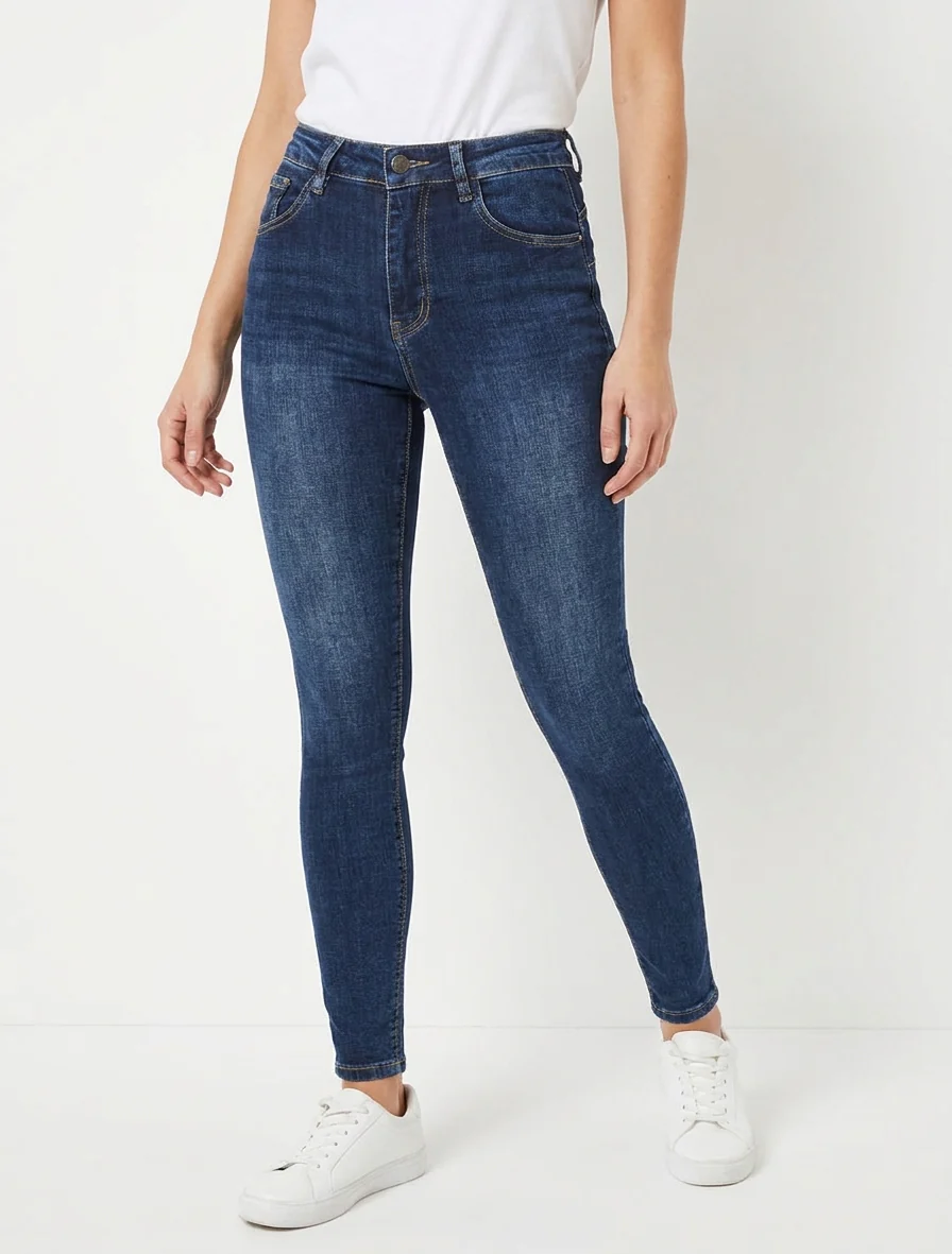 Hoge taille, gebleekte slim-fit jeans - Blauwe denim - Image 4