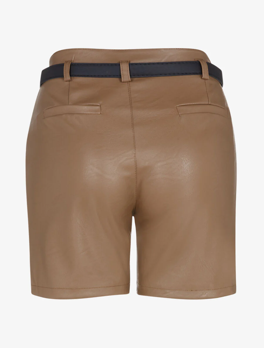 Hoge taille imitatie leren short - Kameel - Image 2