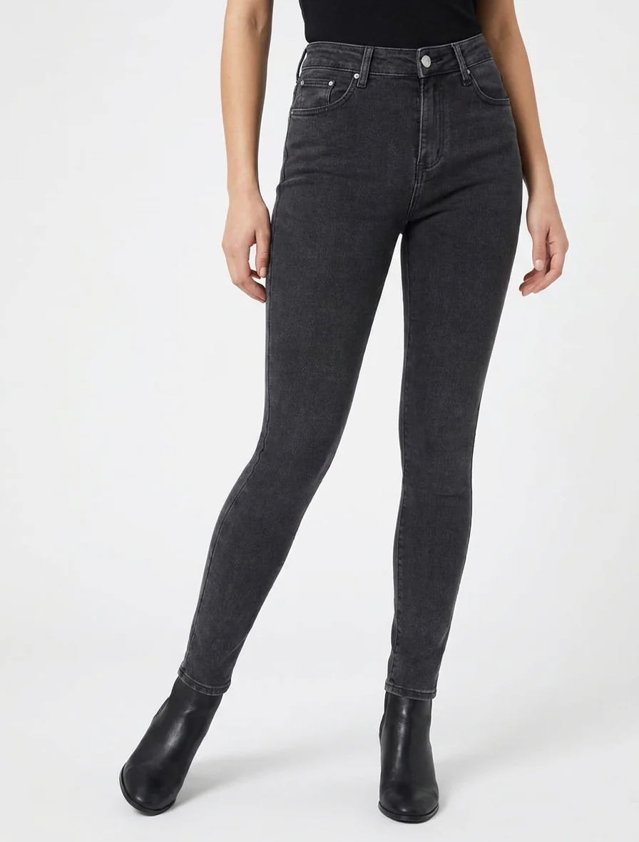 Hoge taille stretch skinny jeans - Antracietgrijs - Image 4