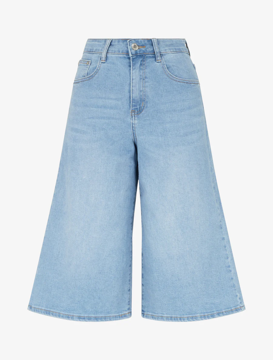 Hoge taille wijde bermuda - Blauw