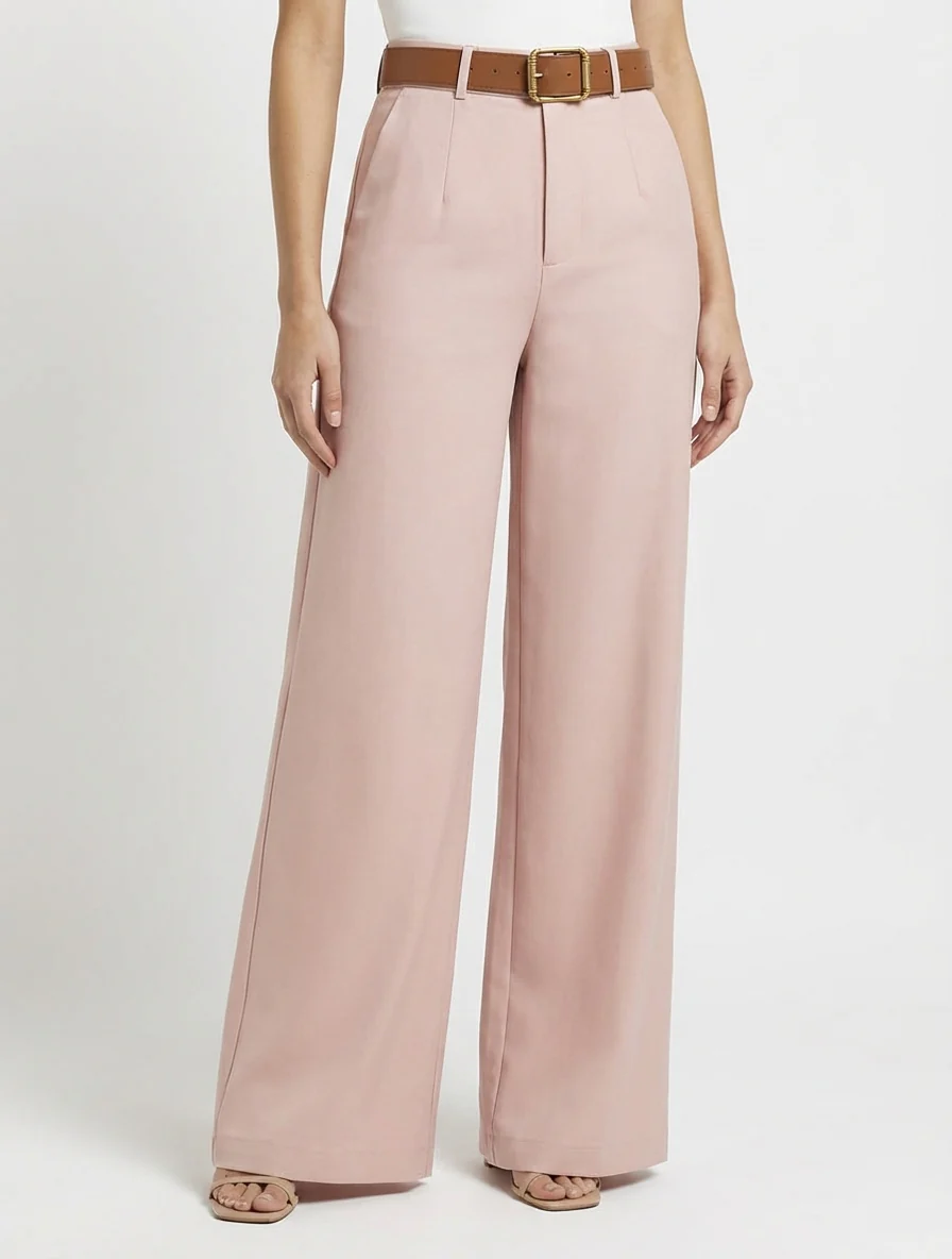 Hoog getailleerde broek met wijde snit - Roos - Image 4