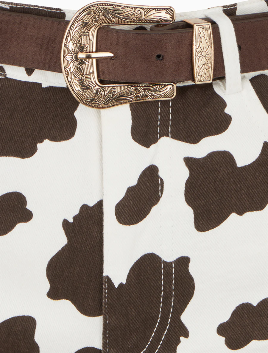 Hoog getailleerde korte broek met koeienprint - Donkerbruin - Image 3